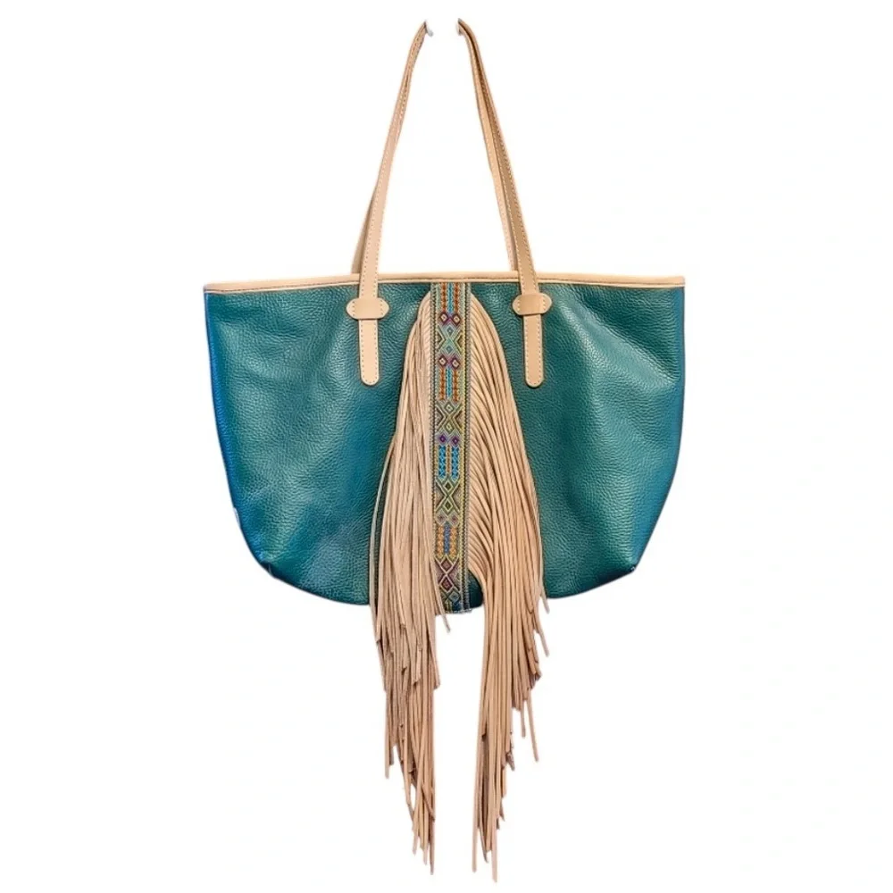 CONSUELA Wilder Breezy East West Tote Green Leather Fringe Retired RARE HTF NWOT - Picture 2 of 13